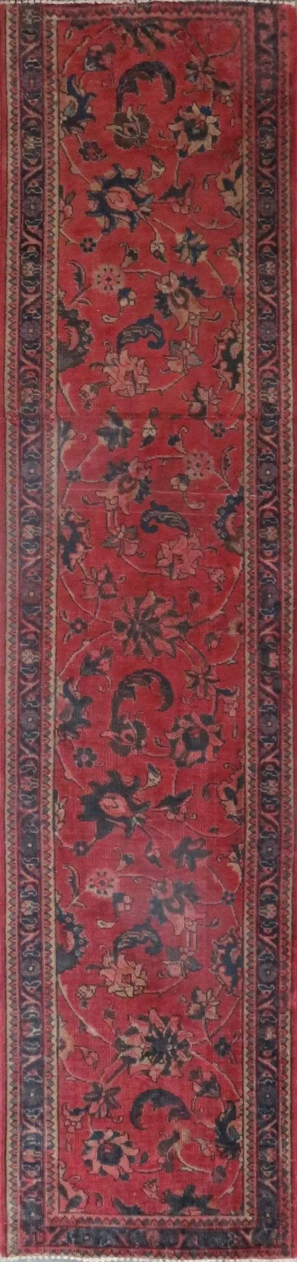 One Of The Kind Hand-Knotted Persian Wool Rug _ Luxurious Vintage Design, 10'5" x 2'6", Artisan Crafted